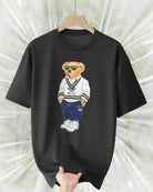 Men's Fashion Loose Round Neck T-shirt Casual Street Style with Teddy Bear Graphic Printed Short Sleeve Perfect Gift for Him -