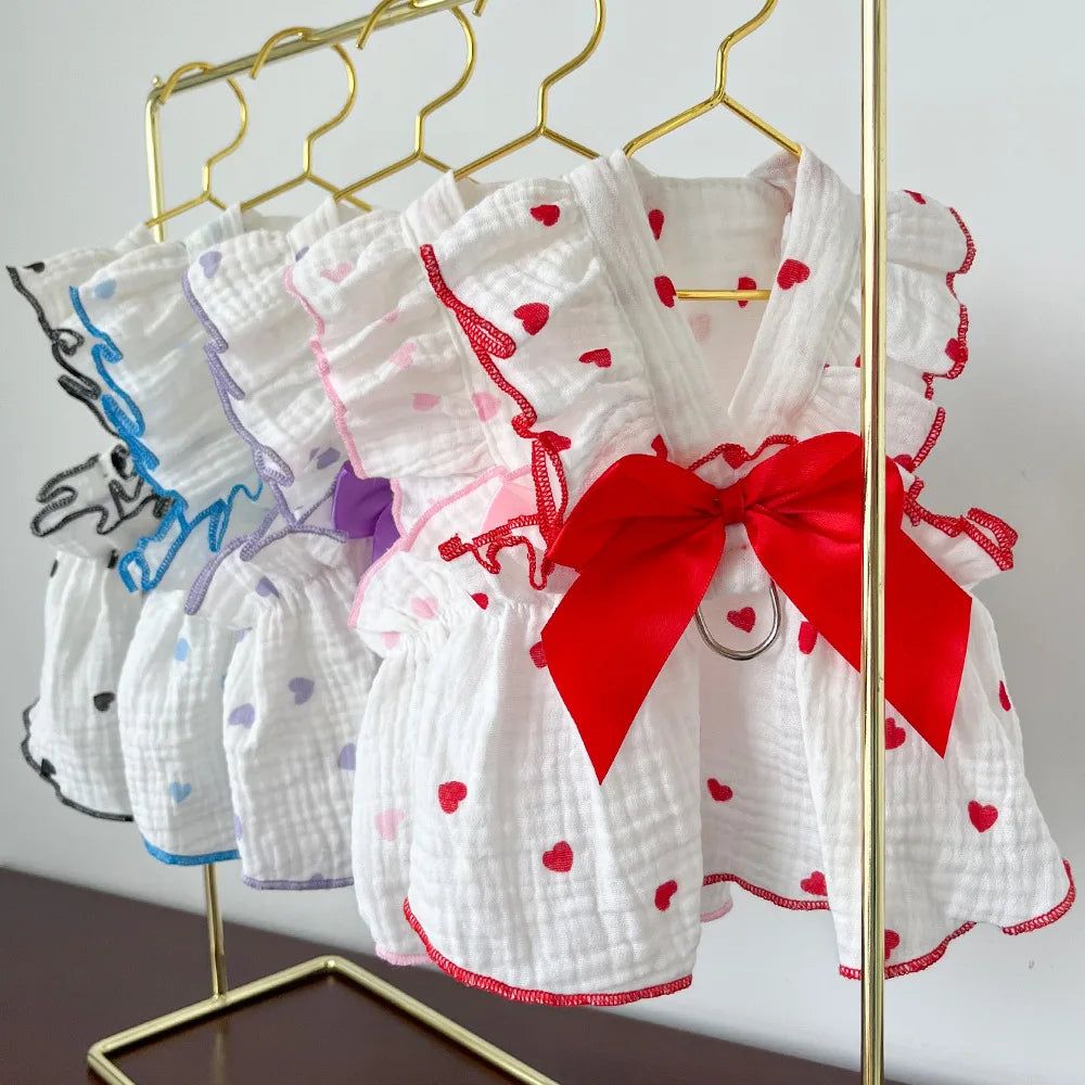 Pet dresses clothes for spring and summer dogs cats teddy bears Pomeranians plush toys hearts all cotton fabric -