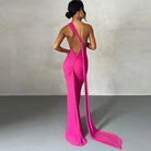 One Shoulder Sleeveless Backless Maxi Dress -