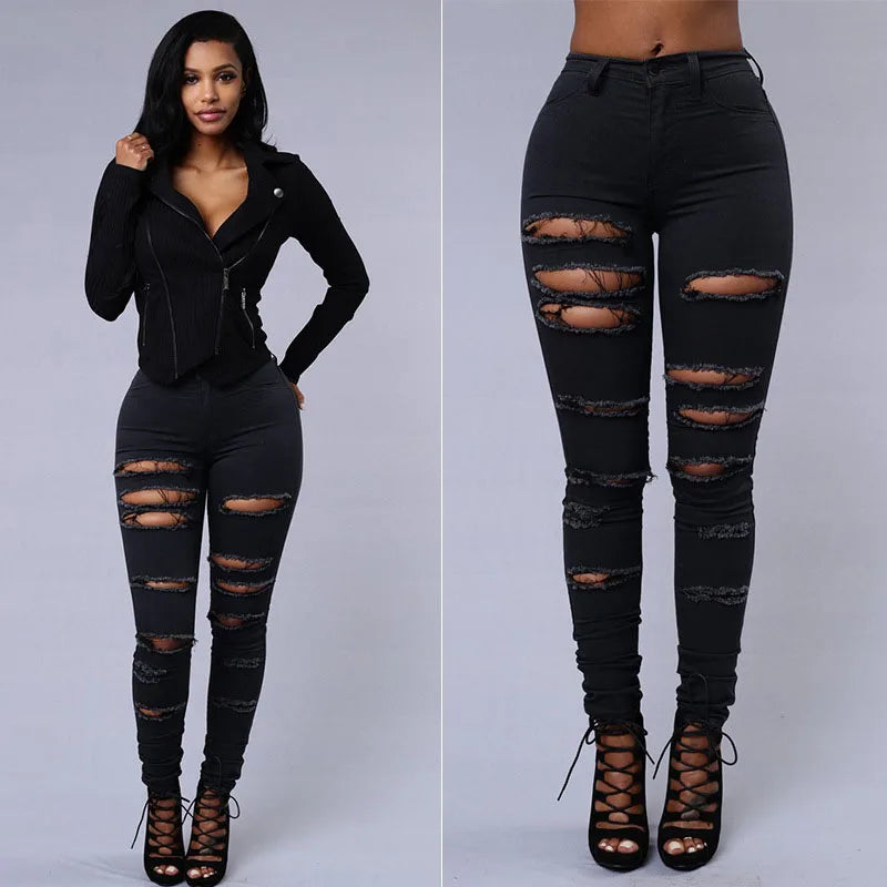High Waist Ripped Women's Skinny Jeans -