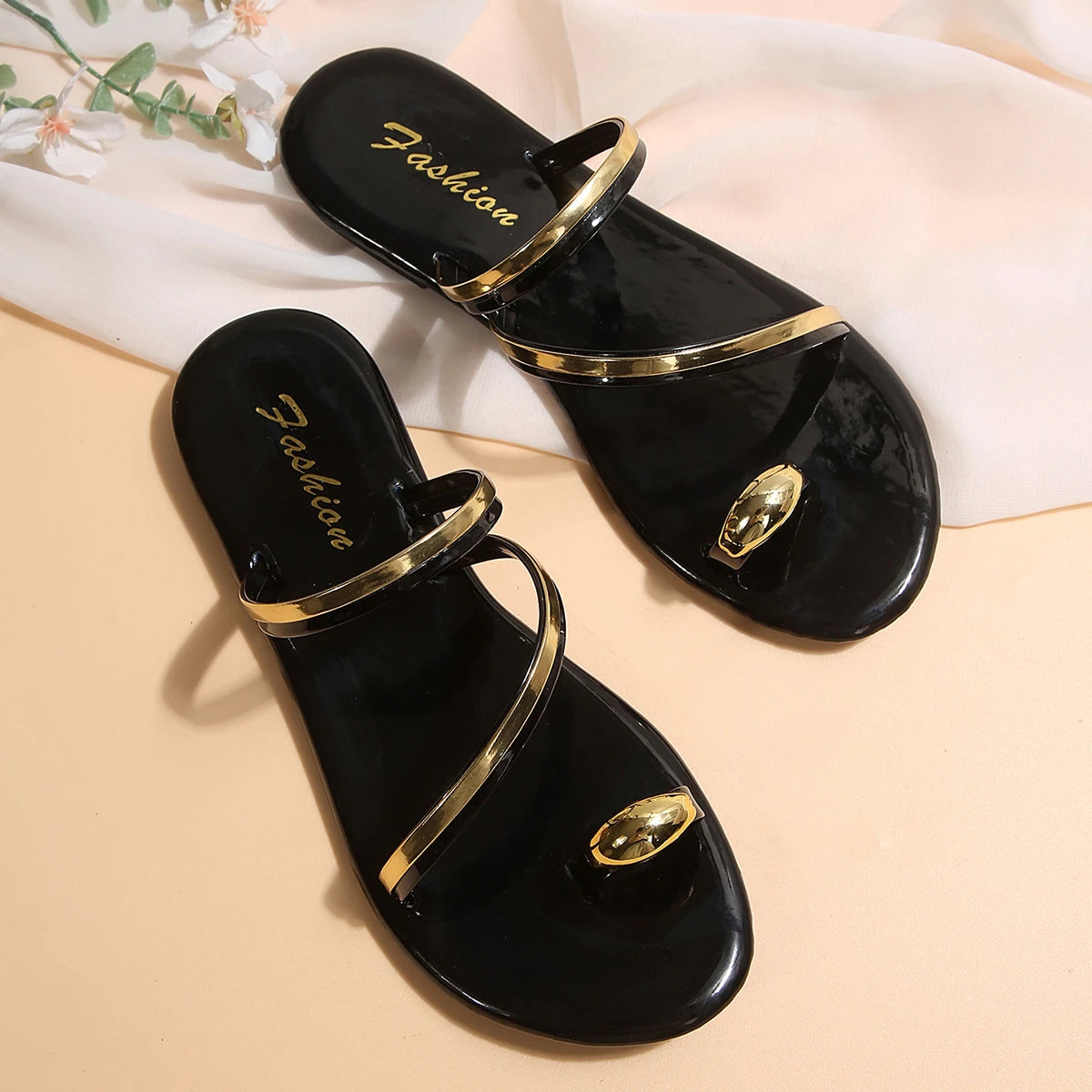 Wine Red Clip Toe Non Slip Slides Flats -