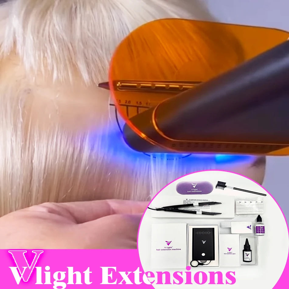 V-Light Technology Hair Extension Machine white Hair Extension Tools Kit Set with V light Hair extension glue -
