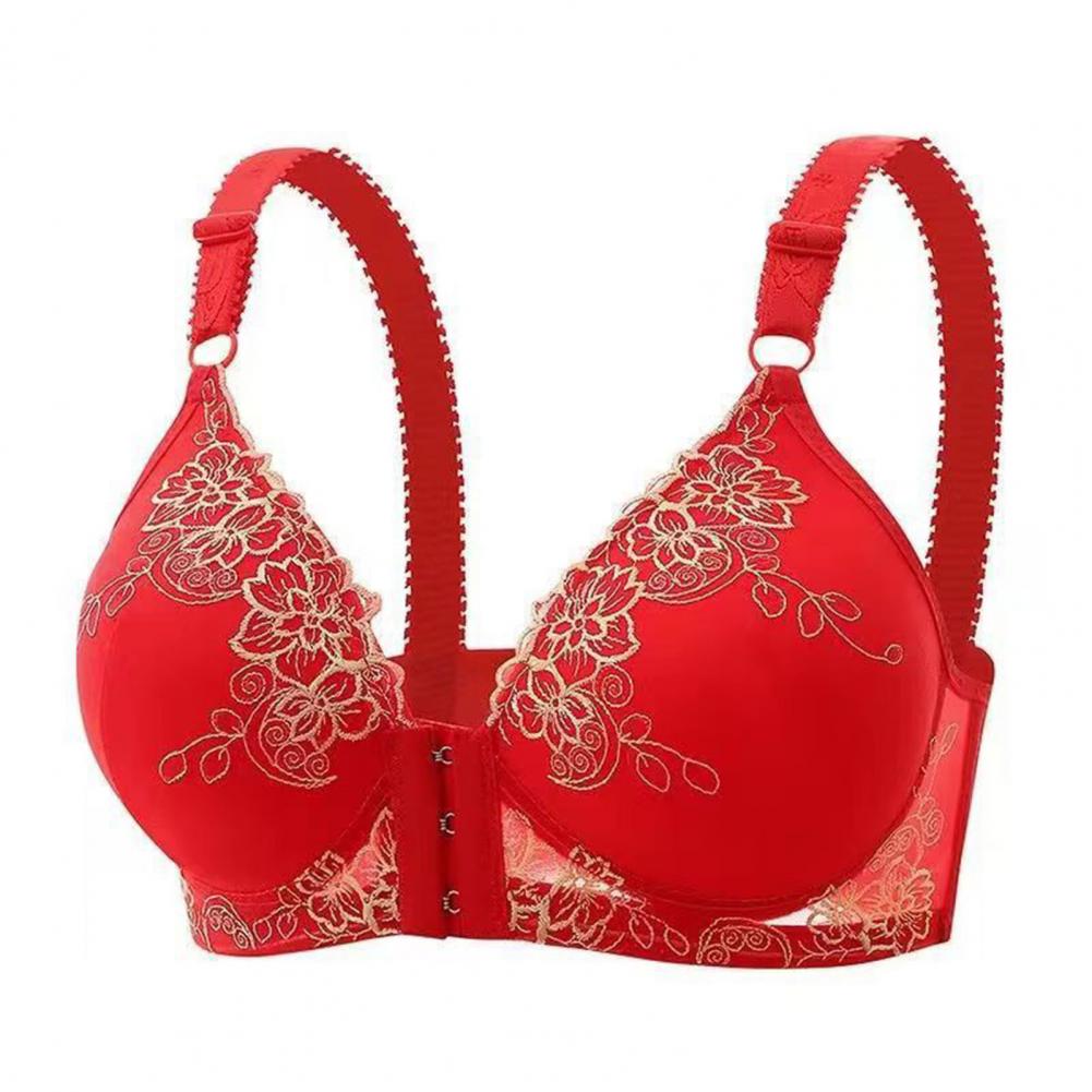 Adjustable Shoulder Strap Bra Supportive Lace Jacquard Trim Bras for Comfortable Lightweight Middle-aged Elderly Women -