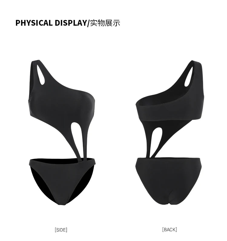 Black Women Swim Suit One-piece Swimsuits Korean Fused Swimwear Ladies Bathing Suits Off Shoulder Bodysuit Monokini Beachwear -