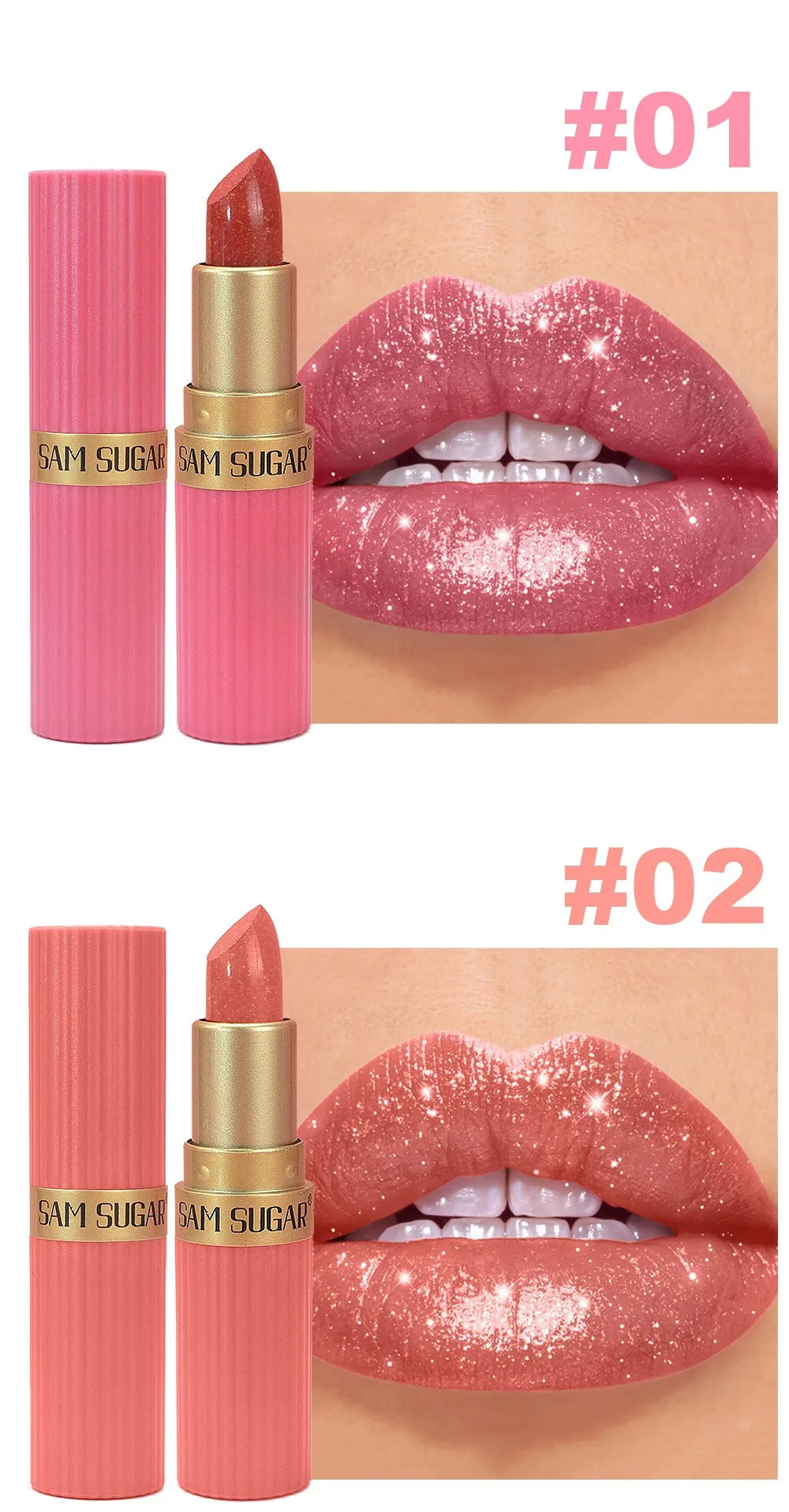 Pearlescent Pink Glitter Velvet Lipstick Metallic Waterproof Long Lasting Matte Shimmer Diamond Lipstick Women Makeup Cosmetic -
