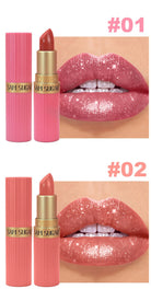 Pearlescent Pink Glitter Velvet Lipstick Metallic Waterproof Long Lasting Matte Shimmer Diamond Lipstick Women Makeup Cosmetic -
