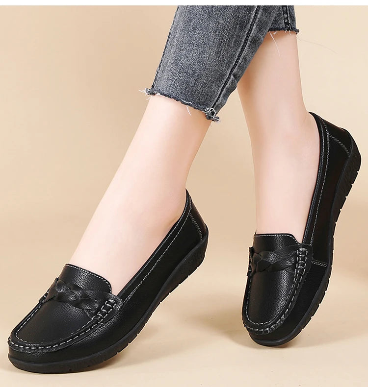 Shoes Women 2025 New Loafers Slip On Flats Leather Shoes Woman Comfortable Flat Shoes Women White Zapatos Mujer Women's Footwear -