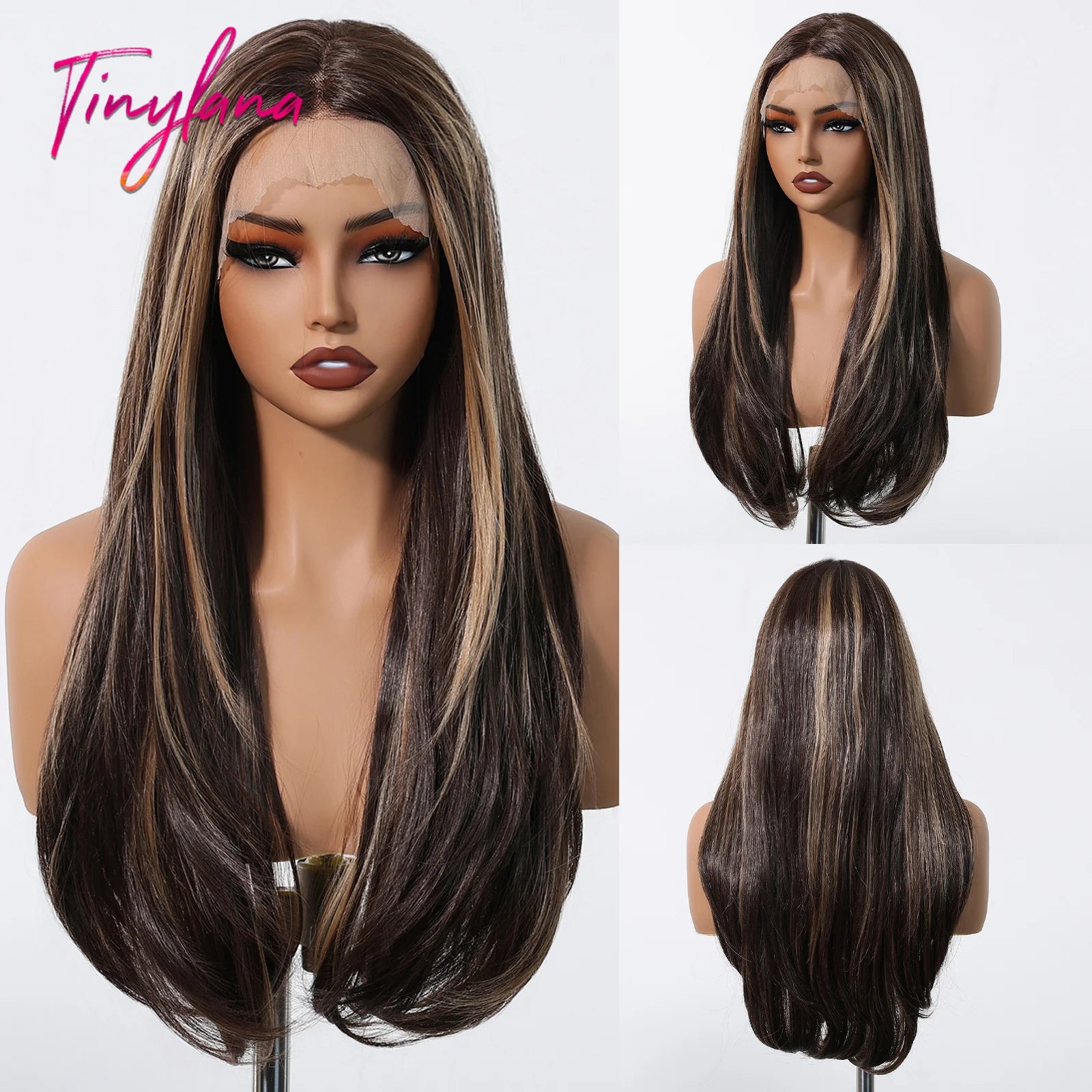 Glow with confidence wearing this ombre blonde platinum 13x6 lace frontal wig—long, straight, heat-resistant, and designed for a natural hairline, perfect for daily wear! -