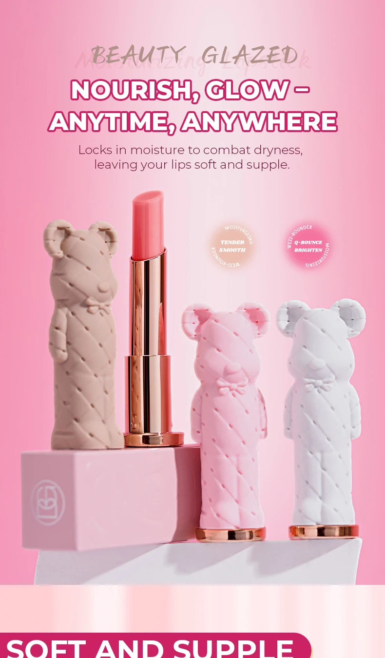 Beauty Glazed Bear Moisturizing Lipstick,Colored Lip Balm,Nourishing Lip stick,Easy To Color,Watery -