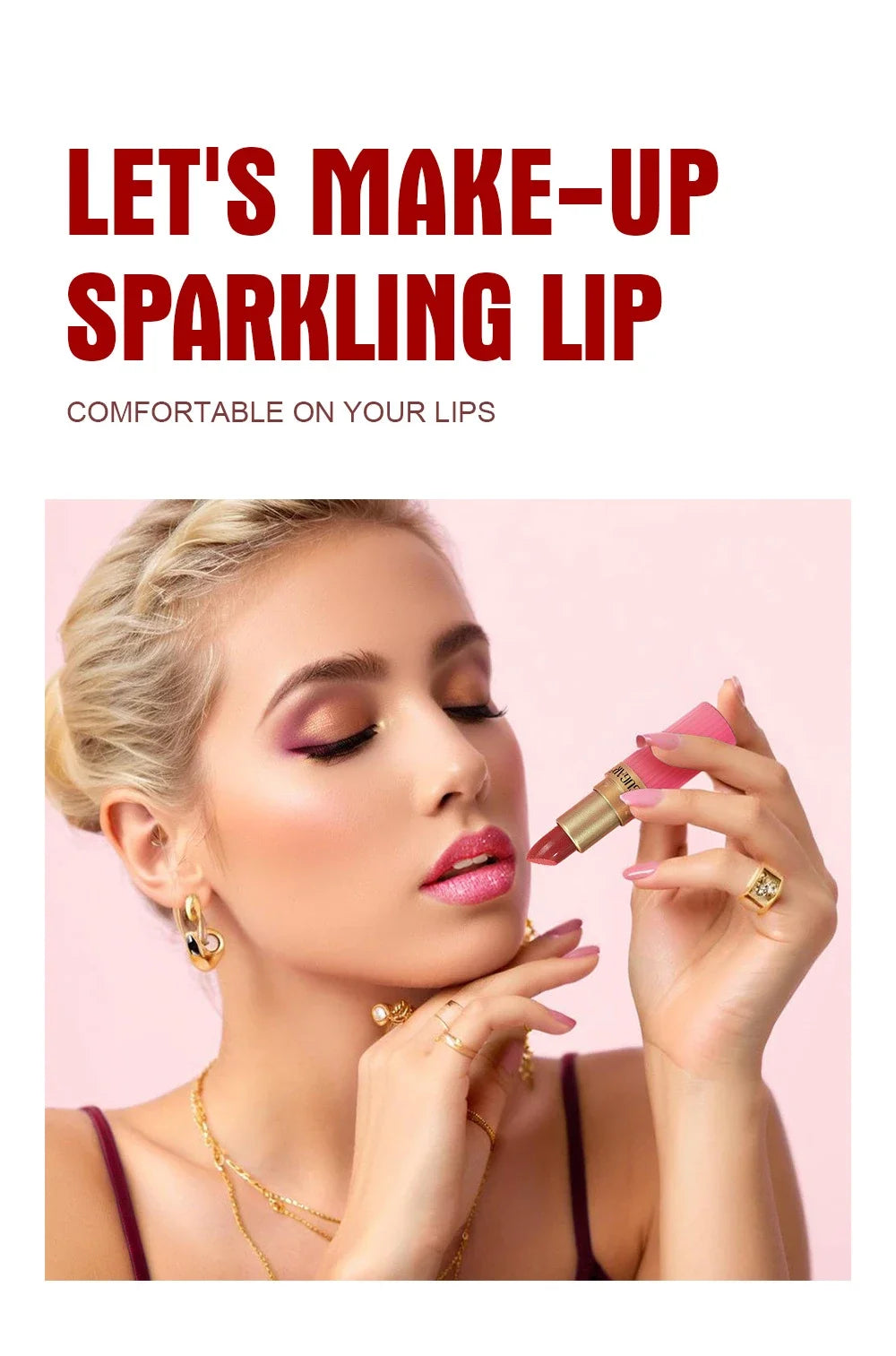 Chocolate Brown Luxurious Metallic Glitter Lipstick Long-Lasting Waterproof Non-Fade Shimmery Pearl Sparkling Lip Gloss Makeup -