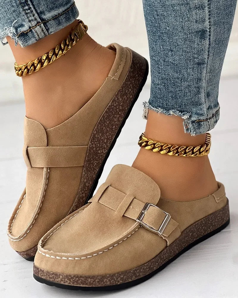 Slippers Women's Round Toe Buckled Retro Shoes Slip on Mules Ladies Flats Female Casual Men Summer Flat Clogs Zapatos Mujer -