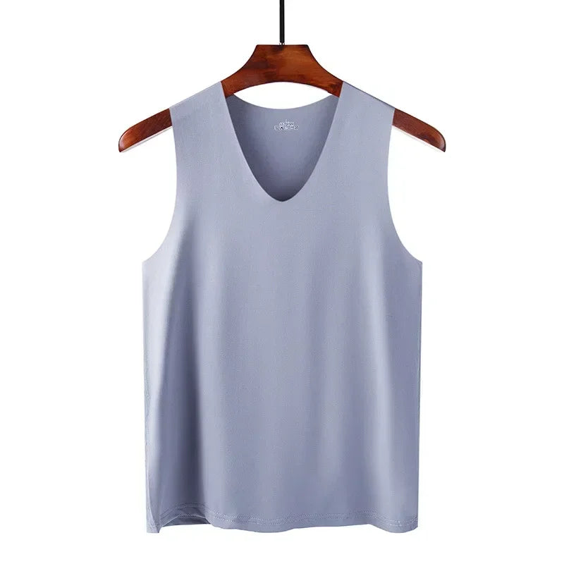 Ice Silk Tank Tops Seamless Mens Vest Loose Sleeveless Sport Bodysuit Vest For Men Plain Casual Summer Tank Undershirts Cool 5XL -