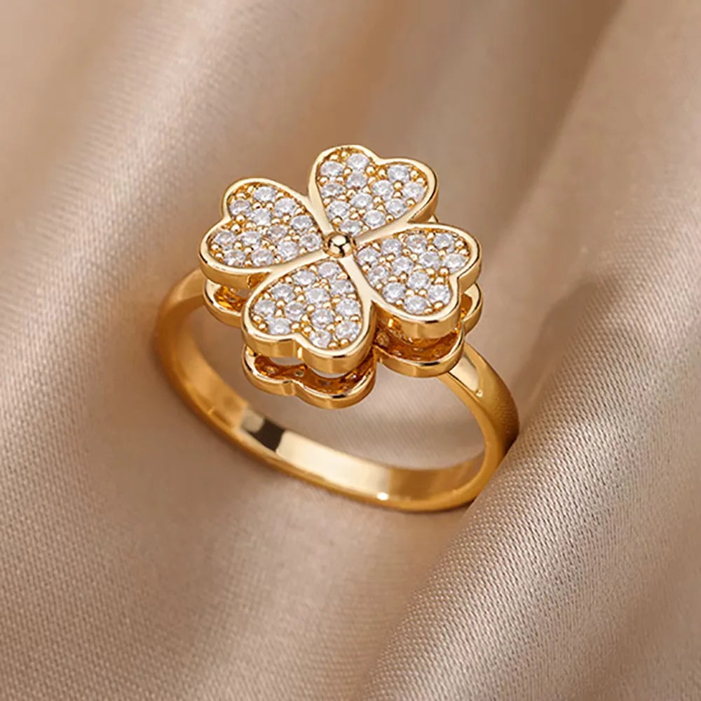 Gold Plated Stainless Steel Crystal Rings -
