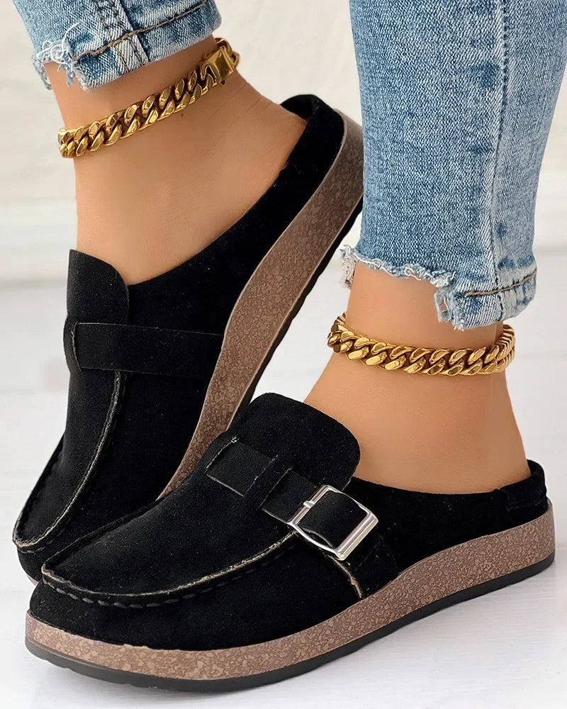 Slippers Women's Round Toe Buckled Retro Shoes Slip on Mules Ladies Flats Female Casual Men Summer Flat Clogs Zapatos Mujer -