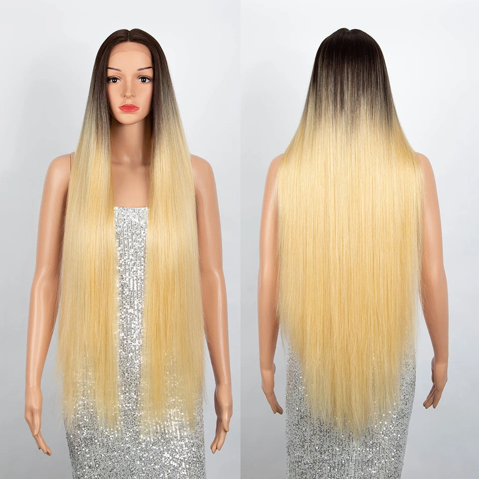 Make a bold statement with this super long 38 straight lace front wig—featuring a stunning Lolita pink and blonde blend, perfect for cosplay and standout style! -