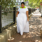 Plus Size Women Casual Dress Loose Solid Color High Waisted Short-sleeved Round Collar Ladies Dresses 4XL 5XL -