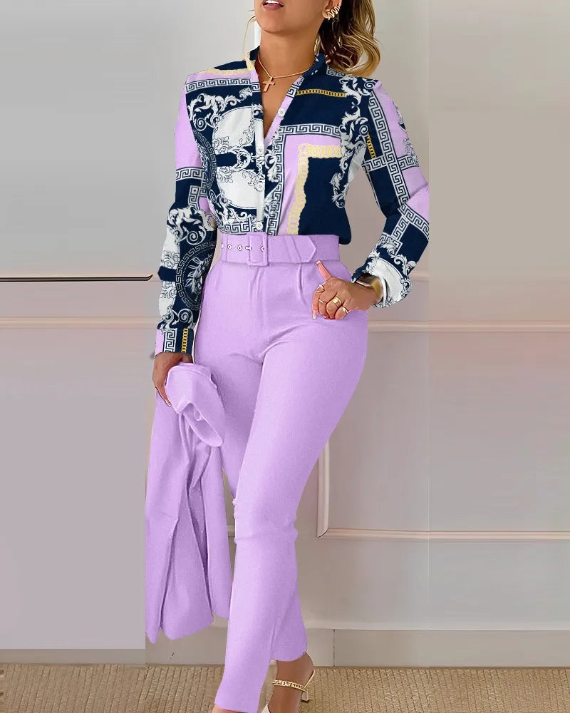 Casual Long Sleeve Shirt Pants Set -