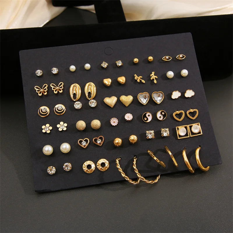 40Pcs/Set Gold Color Earrings -