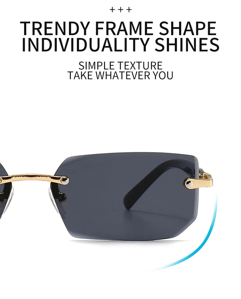 Rimless Sunglasses Rectangle Fashion Popular Women Men Shades Small Square Sun Glasses For Female Male Summer Traveling Oculos -