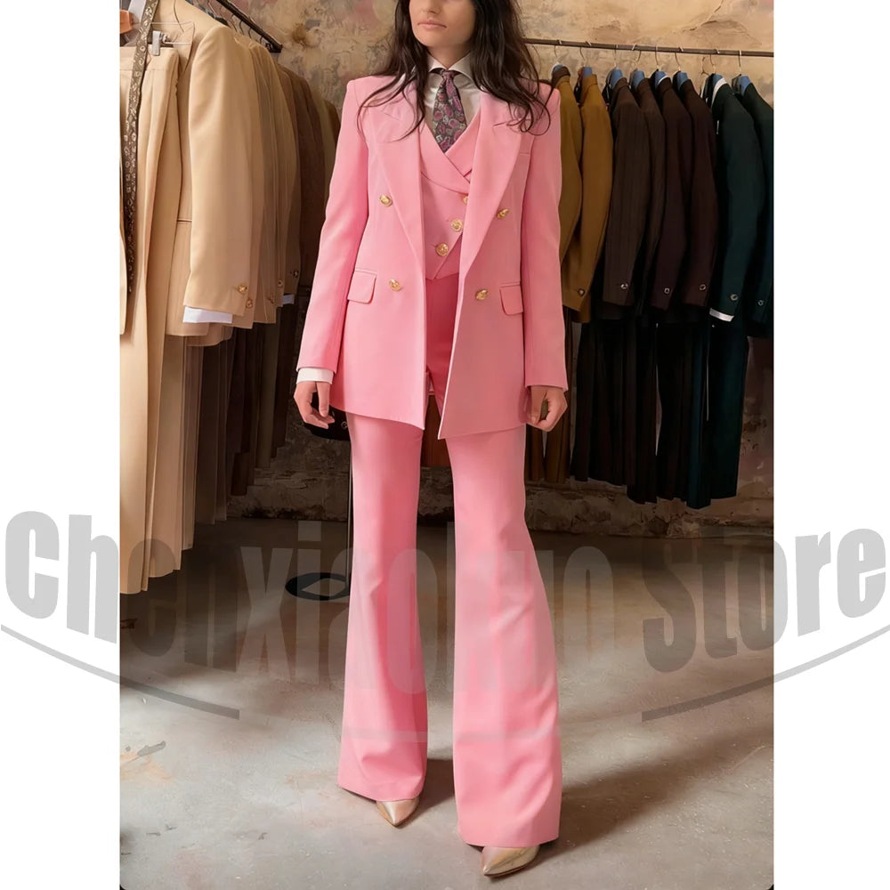 Women's Three Piece Suit Double Breasted Blazer Vest and Pants -