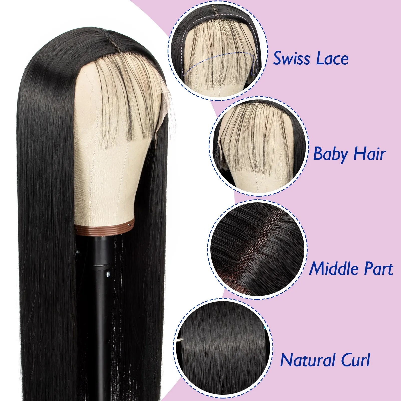 Enhance your style with this 24-inch straight lace front wig. Featuring a sleek black color, this wig is suitable for daily wear, providing a stylish and effortless look. -