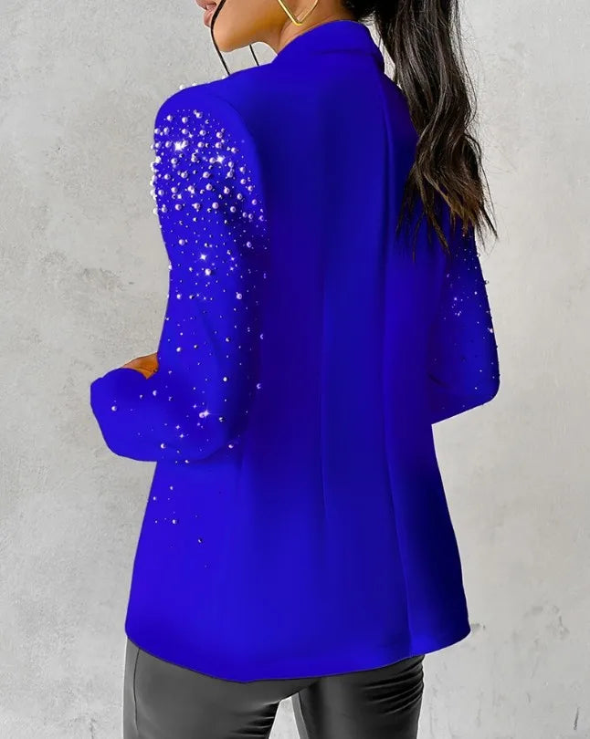 Stay trendy with these fashion blazers for women—streetwear-inspired slim long sleeve jackets with a turndown collar, perfect for casual autumn and spring wear! -