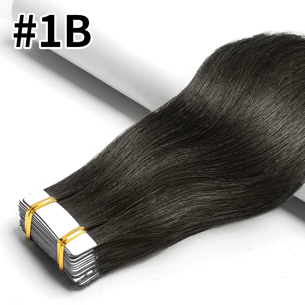 Tape In Human Hair Extensions Natural Straight Hair Extensions 1B Black Brown Blonde 100% Remy Skin Weft Adhesive Glue On -