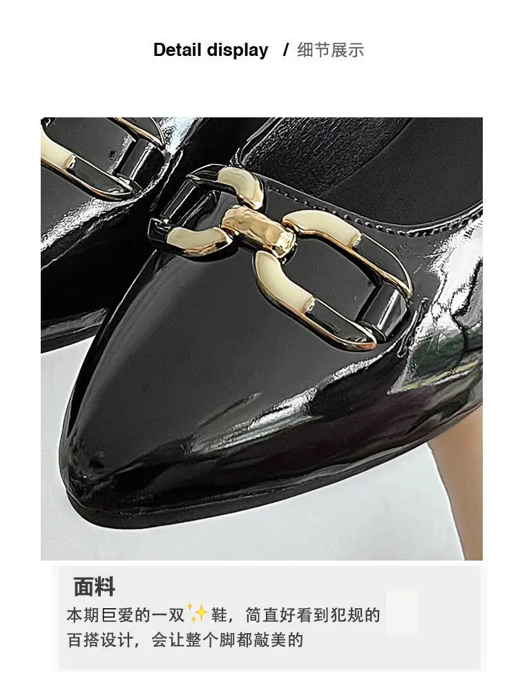 Shoes for Women Fashion Pointed Toe Patent Leather Low Heel Single Shoes Lady Slip on Classic Comfort Office Shoes Zapatos Mujer -