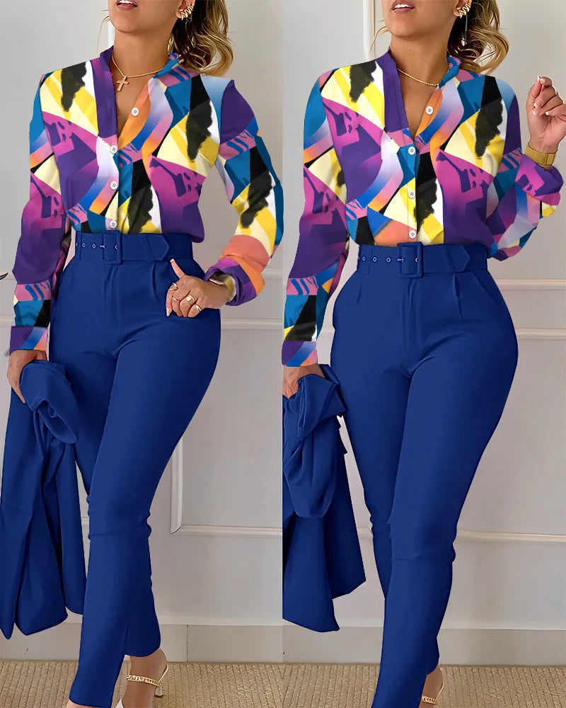 Casual Long Sleeve Shirt Pants Set -