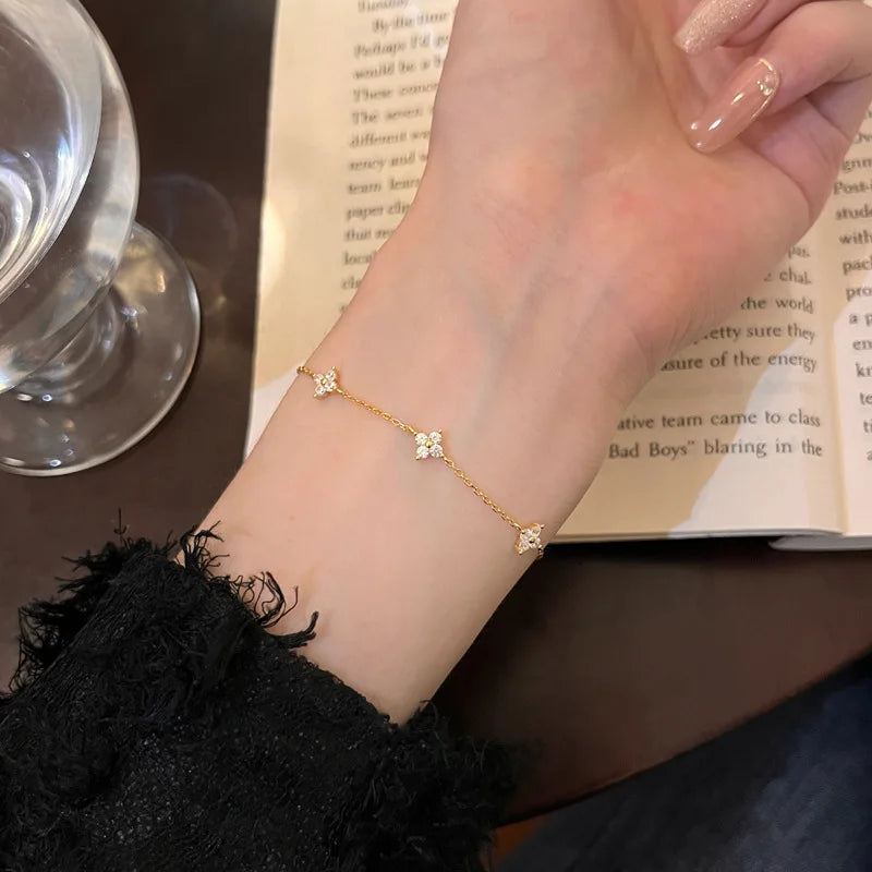 Sterling Silver Crystal Flower Bracelet -