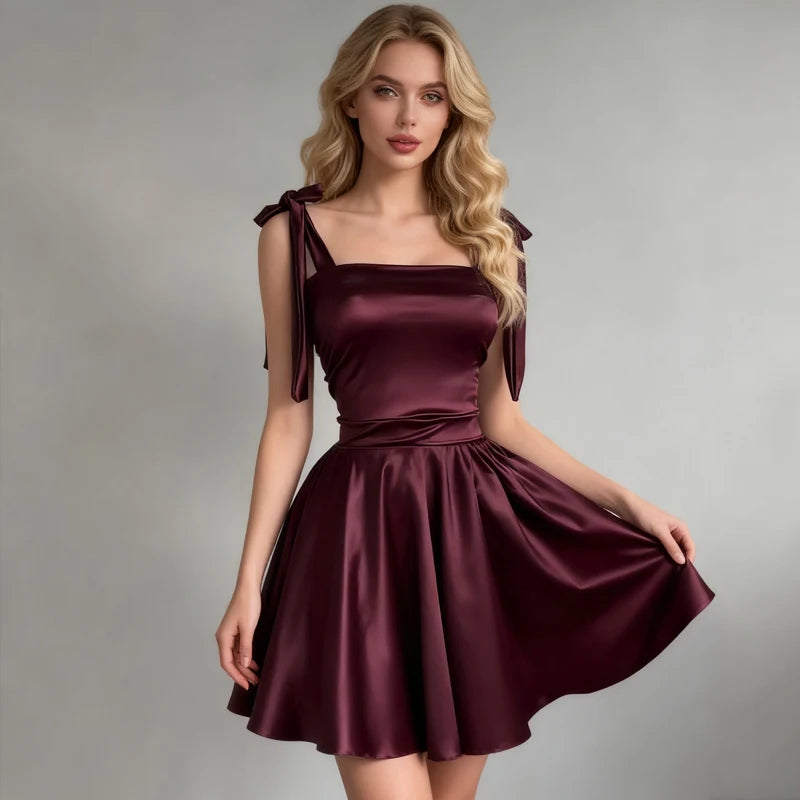 Women Sexy Mini Dress (Burgundy) -