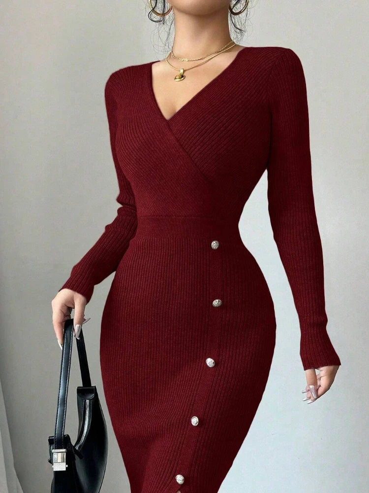 Sexy Deep V-Neck Knit Dress for Women -