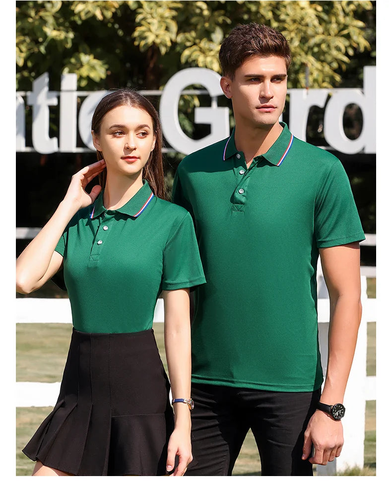 New Summer Men's and Women's Casual Collar T-shirt Breathable Short Sleeved Polo Shirt -