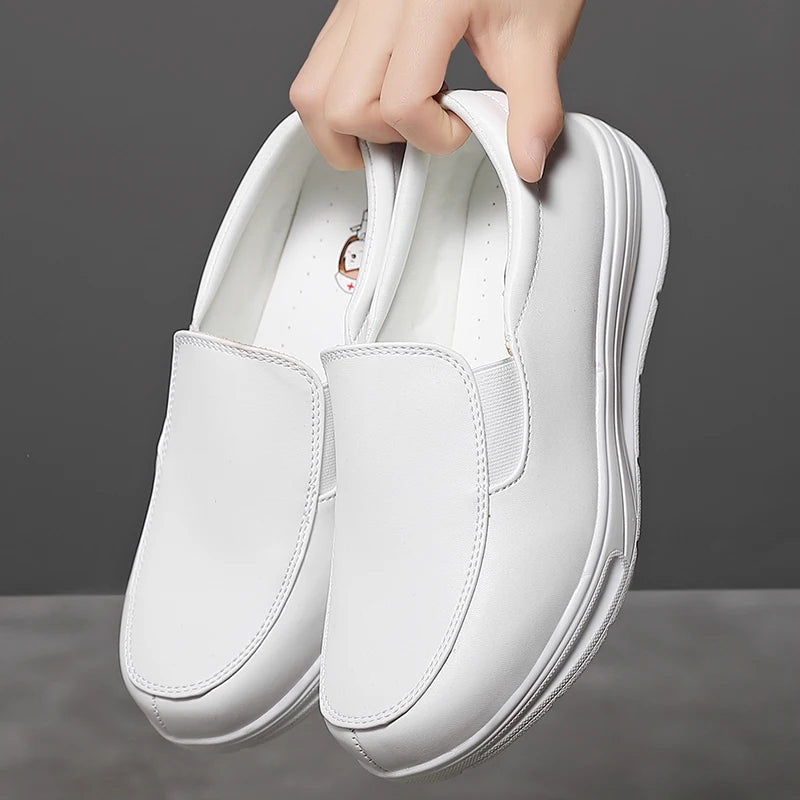 Women's White Casual Leather Sneakers -
