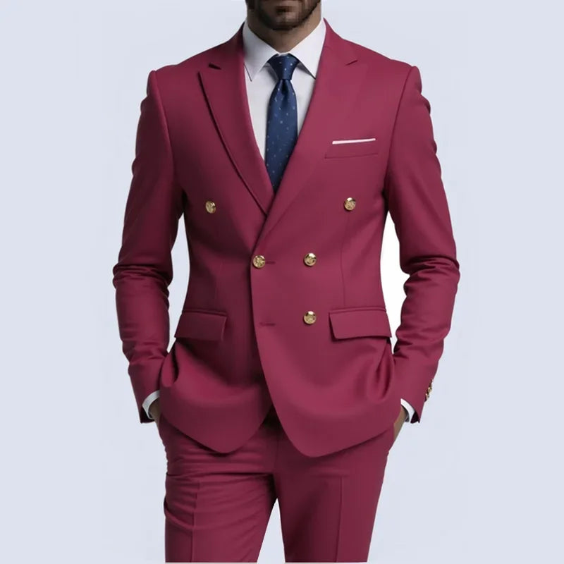 Fashion New Men's Double Breasted Slim Fit Suit -