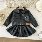 Children's Clothing Set 2025 Kids Clothes Autumn New Cool Girls Pu Leather Jacket With Short Skirt Fashion Two-Piece Outfit Set -