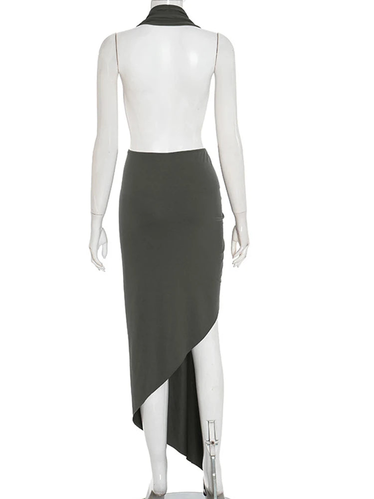 Halter V Neck Twist Front Dress -