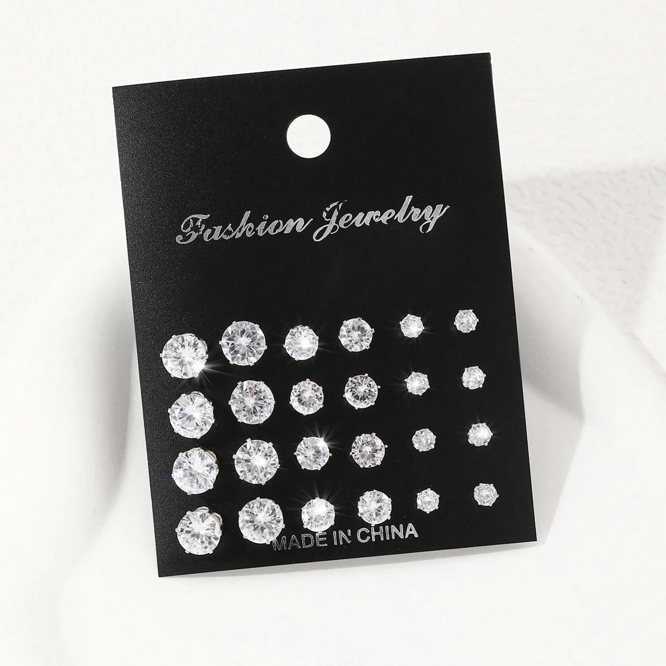 12 Pairs Of Luxurious, Simple, Shiny, And Caring Zirconia Earrings -