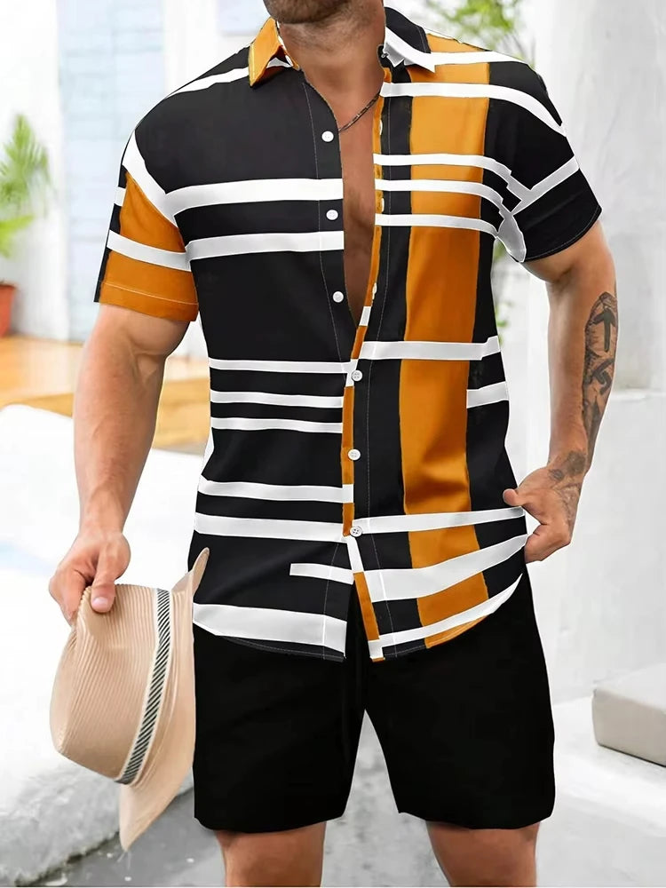 Summer Men's Short Sleeve Shirt And Beach Shorts Set Outdoor Sports Comfortable Men's Shorts Hawaii Men's Travel Casual Shirt -