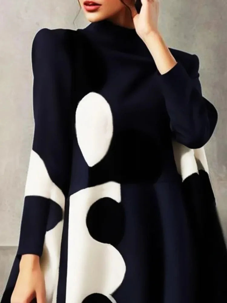 Yeezzi 2025 New Spring Women's Polka-Dot High-neck British Style Evening Mini Dresses Long Sleeves Elegant A-Line Party Dress -