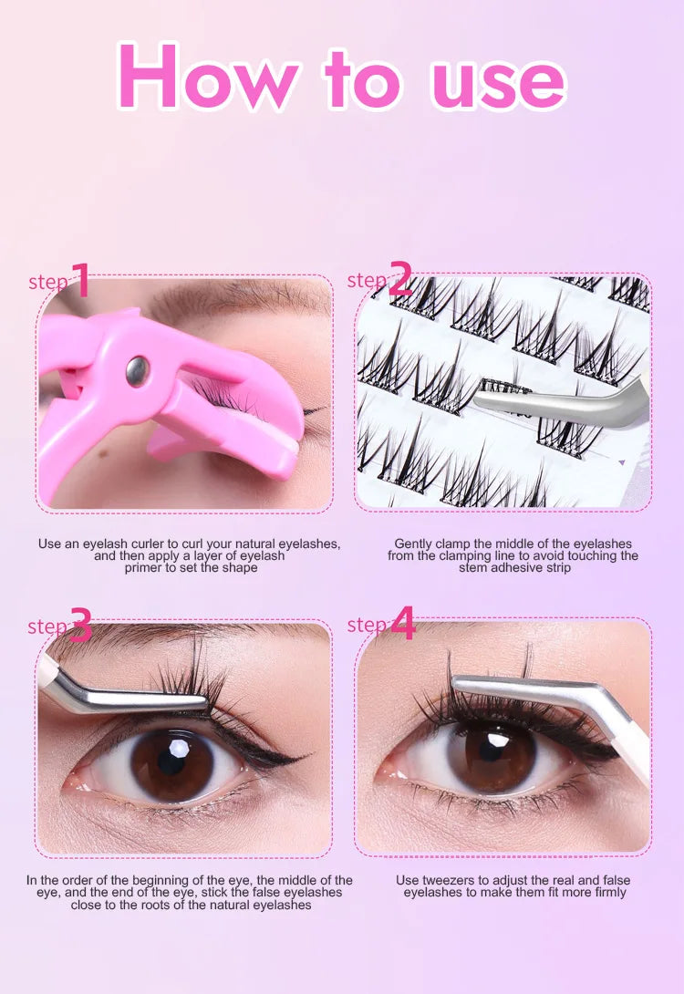 10 Rows of Large Capacity Glue-free False Eyelashes Single Cluster 10-12MM C-curled Natural Self-adhesive false Eyelashes -