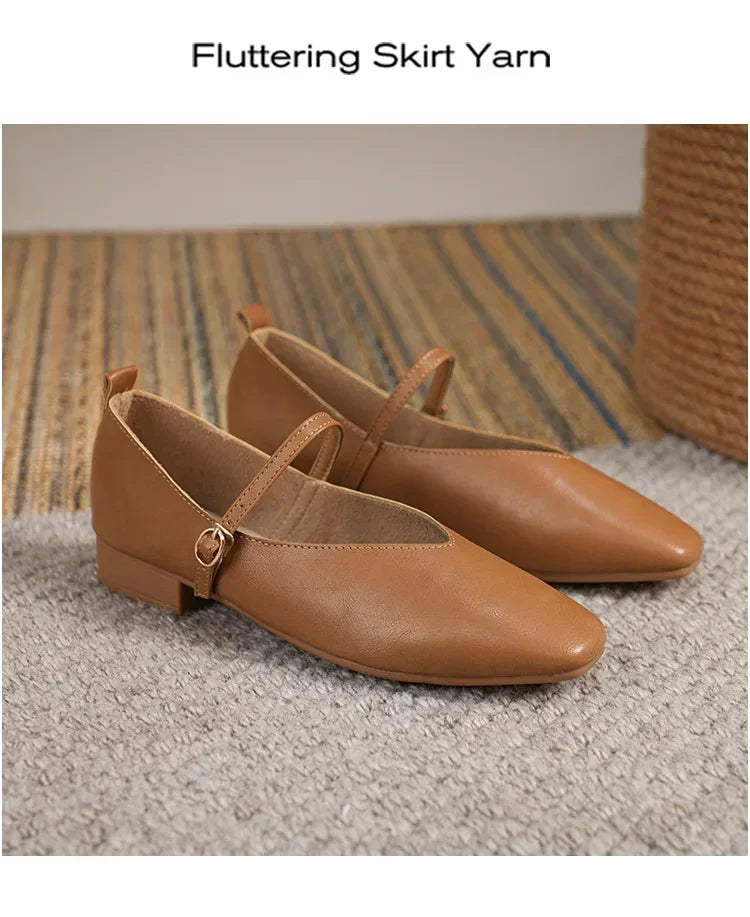 Woman Spring Casual Square Toe Low Soft Soled Shoes Lolita Ballerina Red Flats Female Elegant French Retro Buckle Mary Janes -