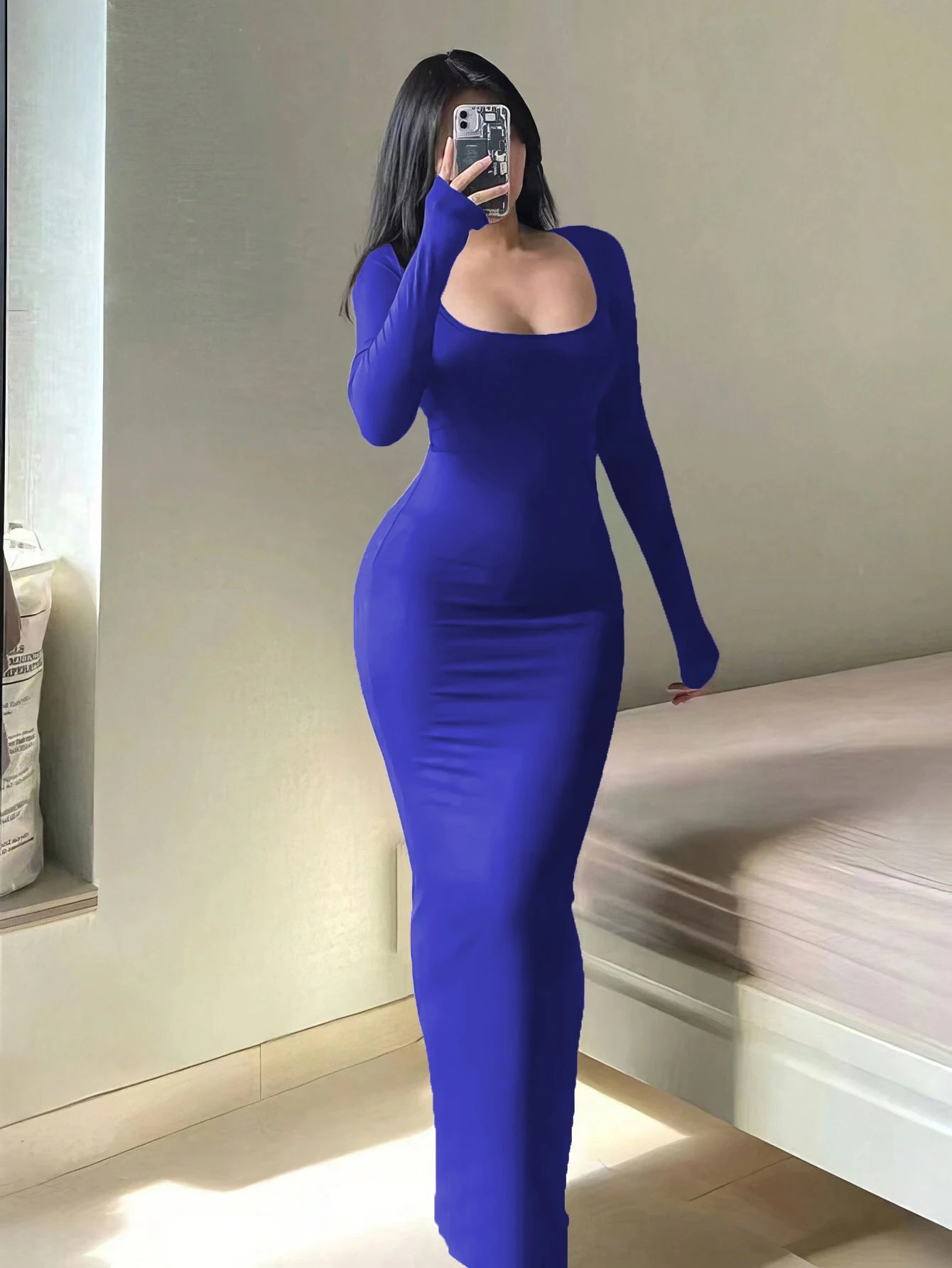 Women's Solid Long Sleeve Dress -