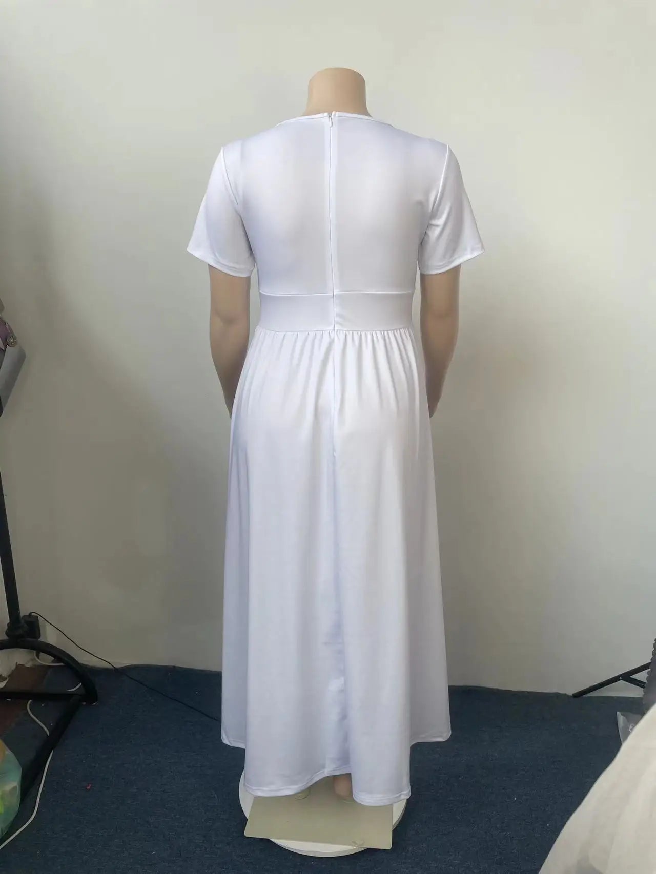 Plus Size Women Casual Dress Loose Solid Color High Waisted Short-sleeved Round Collar Ladies Dresses 4XL 5XL -
