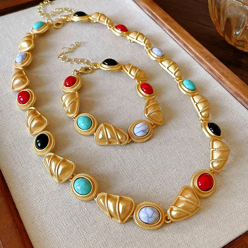 Vintage necklace with palace style geometric earrings and necklace -