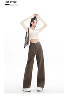Rock the urban vibe with these baggy, high-street fashion, straight brown jeans for women! -