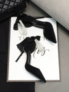 Shoes for Women 2023 Brand Spring Women's Pumps Pointed Toe Solid Flock Beads Bow Tie Buckle Shallow Mouth Novelty High Heels -