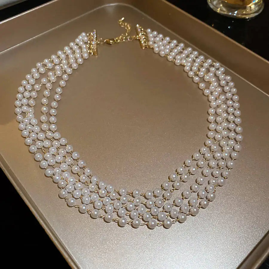 Multi-Layer Pearl Choker Necklace -