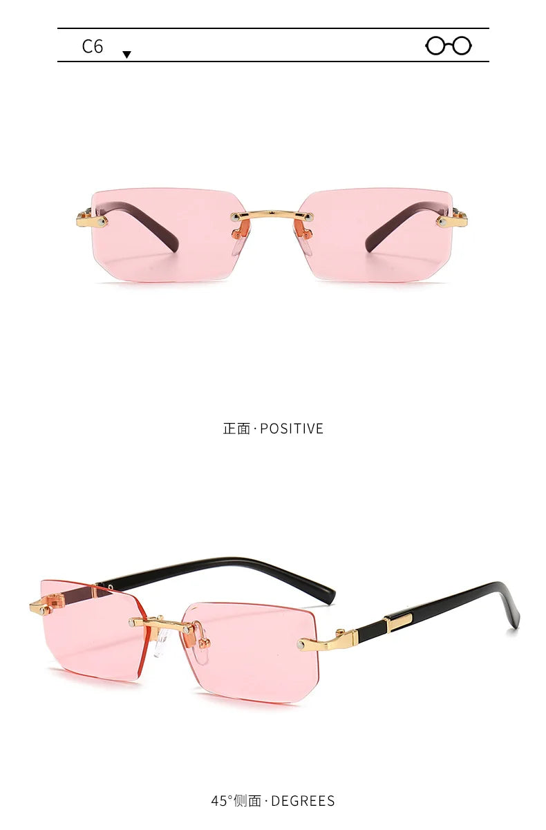 Rimless Sunglasses Rectangle Fashion Popular Women Men Shades Small Square Sun Glasses For Female Male Summer Traveling Oculos -