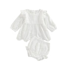 Keep your toddler cozy and cute in this 2-piece set featuring a solid color cutout round neck long sleeve top and matching bottoms—perfect for baby girls 3-24m! -